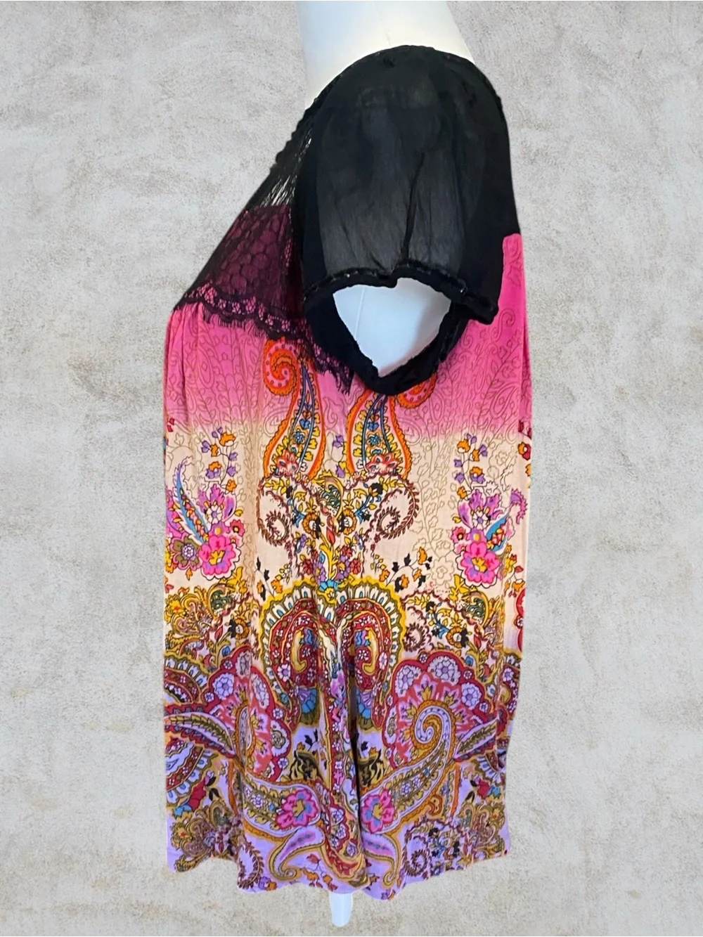 Bila Boho Paisley Lace Blouse | Festival Cottagecore Whimsigoth Rayon Top L